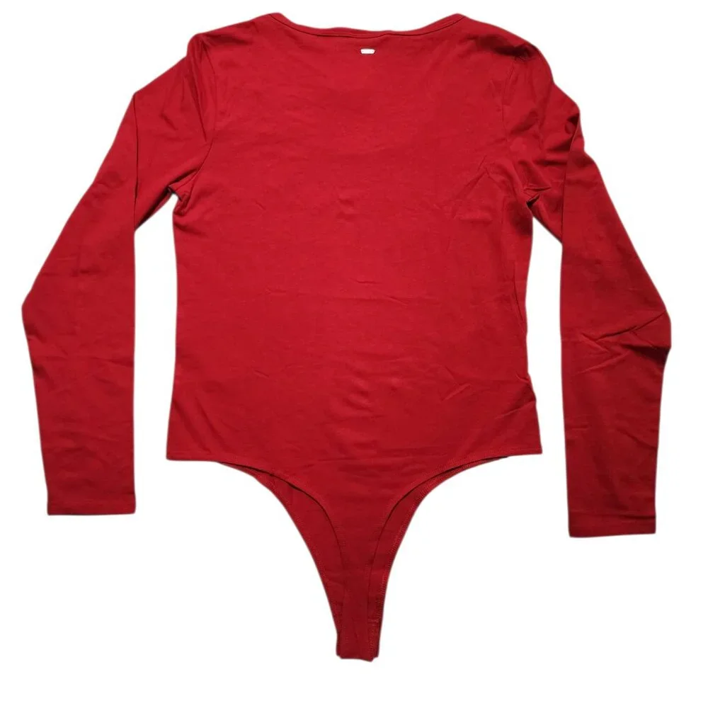 Guess Women's Long Sleeve Bodysuit - Stretch, Soft,‎ Versatile Tops Red Size XL